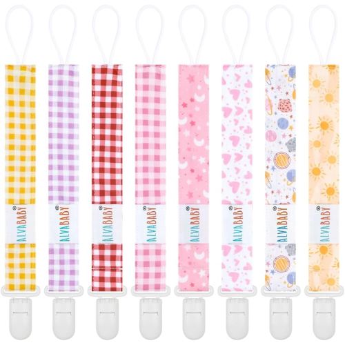 ALVABABY Pacifier Clip Binky Holder Pacifier Clips Universal Paci Clip Leash for Teether Soothie 8 Pack 8DP23-CA