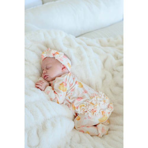 Ruffle Zipper Footie in Bubble Duckies Pink | Caden Lane