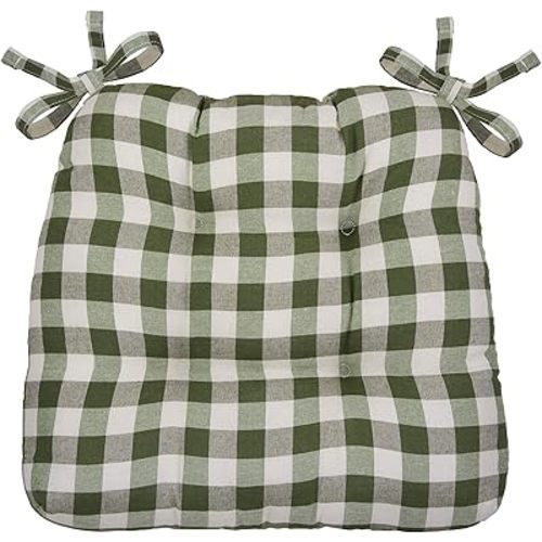 GoodGram Gingham Plaid Buffalo Checkered Premium Plush Country Farmhouse Chair Cushion Pads with Tear Proof Ties - Assorted Colors (1, Sage Green)