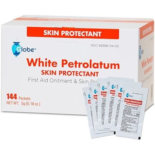 Globe (Box of 144 White Petrolatum Jelly for Dry or Cracked Skin, Soothing White Petroleum Jelly for Minor Skin Irritations, 5g Foil Packets, 144 Packets