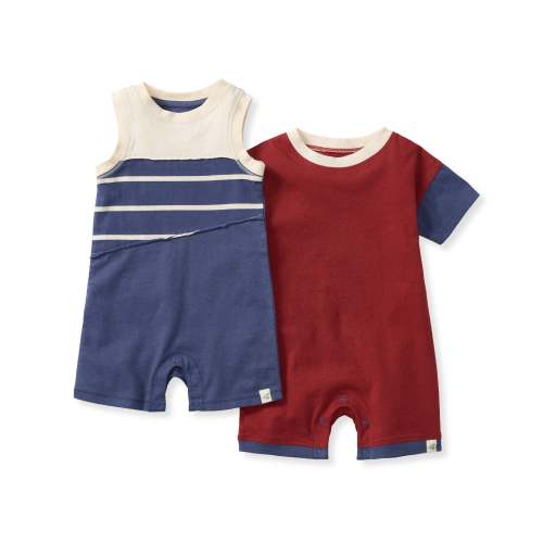 Basic Stripe Baby Boy Romper Set 2-Pack - Blue Smoke β Burt's Bees Baby