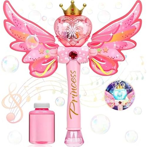 Gretex Bubble Wands for Kids Ages 3-5 Years Old: Princess Bubble Wand with Music and Light, Girl Toys Automatic Bubble Blower Outdoor Toys for Kids Birthday Gifts for 3 + Year Old Girl