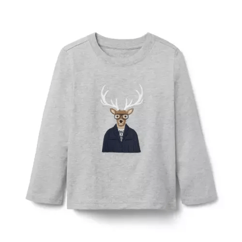 Boy Classic Grey Heather Dapper Deer Tee by Janie and Jack