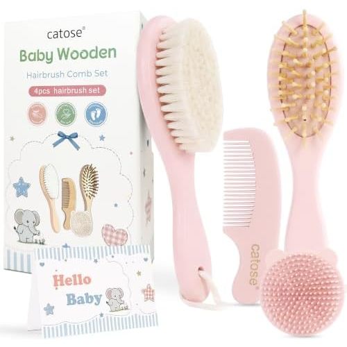 Baby Brush and Comb Set,Wooden Baby Brush,Soft Goat Hair,Newborns