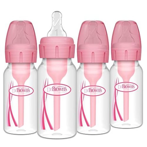 Dr. Brown's Anti-Colic Options+ Narrow Baby Bottle, Pink, 4 oz, 4-Pack