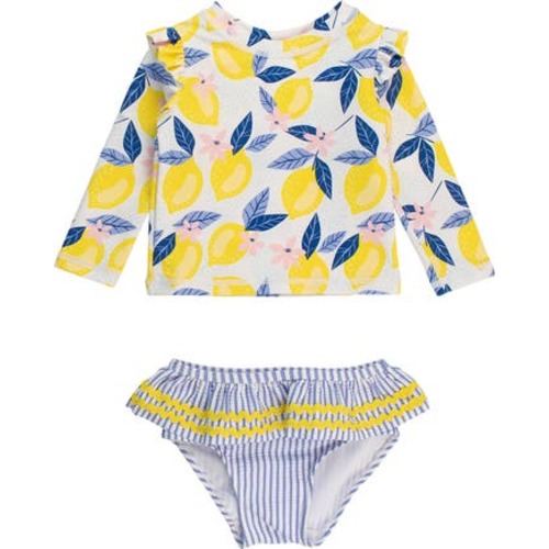 Lemon Capri Ruffle Long Sleeve Two-Piece Rashguard Swimsuit, 12-18M