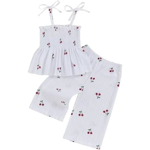 Kaipiclos Cherry Baby Outfit Toddler Girl Summer Clothes Sleeveless Smocked Camisole + Pants 9 12 18 24 Month 3T 4T 5T
