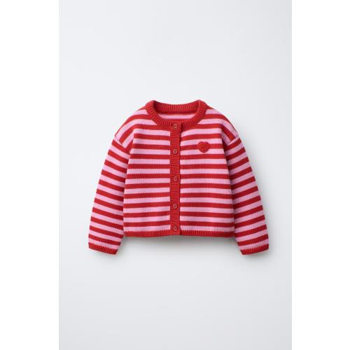 STRIPED HEART CARDIGAN - Red | ZARA United States