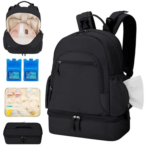 Breast Pump Backpack Fit for Spectra S1 and S2 with Removable Cooler Compartment, Pumping Bag for Pump Accessories, Breast Pump Bag for Work, Travel and Family Use Black