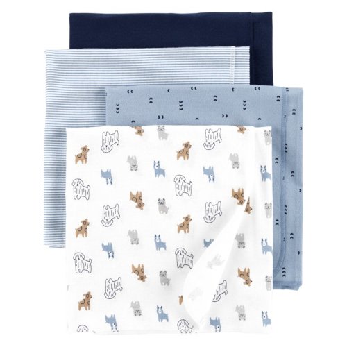 Carter's Child of Mine Flannel Receiving Blanket, 4-Pack, Boy, Blue Puppy