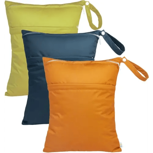 babygoal Wet Dry Bags 3 Pack for Baby Cloth Diapers, Washable Travel Bags, Beach, Pool, Gym Bag for Swimsuits & Wet Clothes with Two Zippered Pockets 3LN29