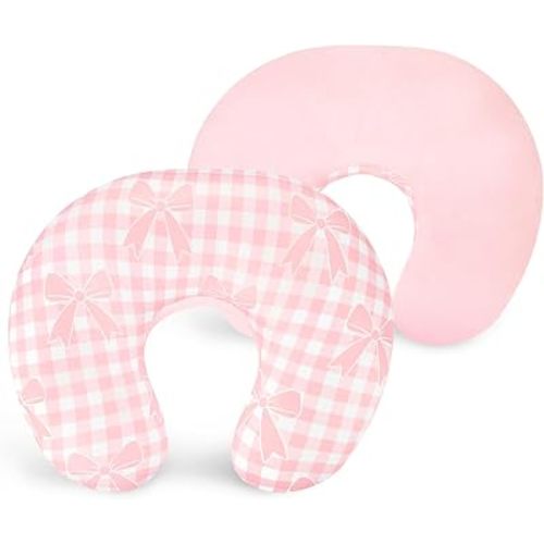 DILIMI Nursing Pillow Cover, Soft Stretchy Nursing Cover for Breastfeeding Pillow, 1 Pack Reversible Removable Slipover for Baby Boy and Girls, Pink Gingham Bow