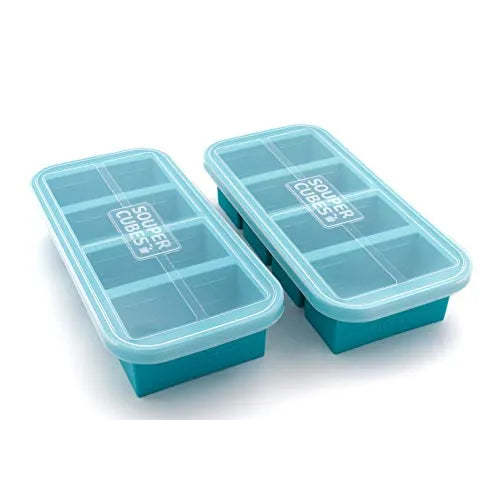 1-Cup Silicone Freezing Tray - Freeze and Store Food in 1-Cup Portions - Aqua 2-Pack with Lids