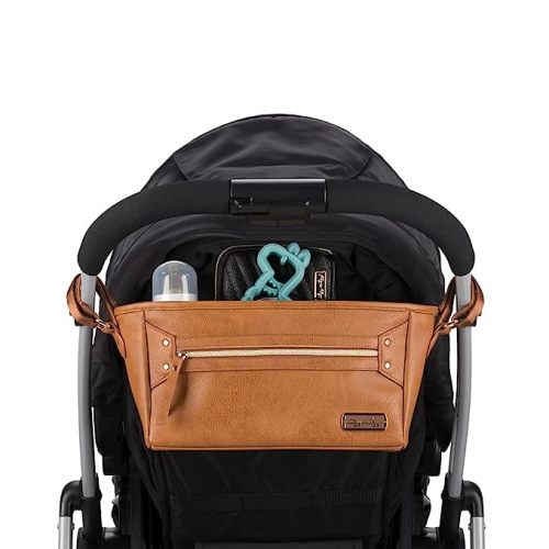 Itzy Ritzy Adjustable Stroller Caddy and Organizer Bag Featuring Front Zippered Pocket, 2 Built-in Interior Pockets & Adjustable Straps to Fit Nearly Any Stroller (Cognac)