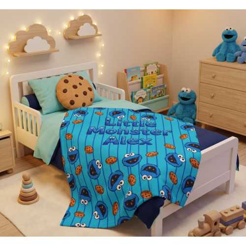 Cookie Monster Personalized Baby Blanket: Custom Blue Monster Name Toddler Throw, Soft Velvety Fleece, 30x40