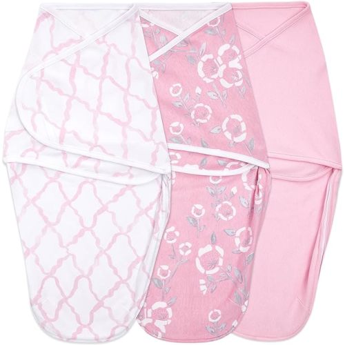 aden + anais Essentials Easy Swaddle Wrap Quick Change with Bottom Zipper, Snug Cotton Knit Baby Wrap Swaddle Blanket for Newborns, TOG 1.0, 3-Pack, Pink Stencil, 0-3 Months, Small/Medium