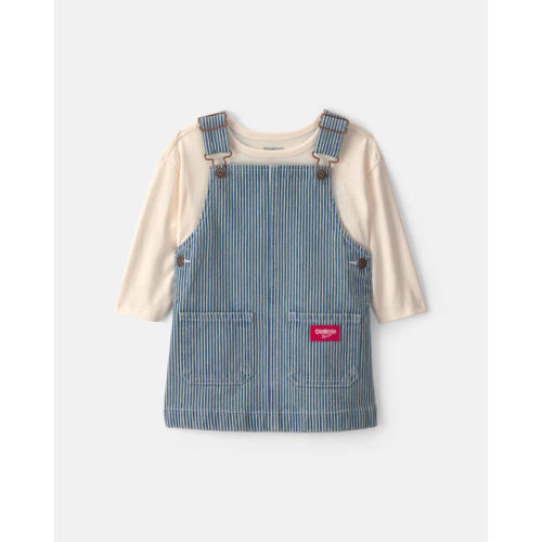 Baby Girl 2-Piece Hickory Denim Long-Sleeve Overall Set - Light Wash - OshKosh B'gosh | Carter's