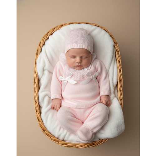 Newborn baby Knit pastel Pink Hospital first outfit made Spain Set traje de punto bebe primera puesta embarazda tricot baby