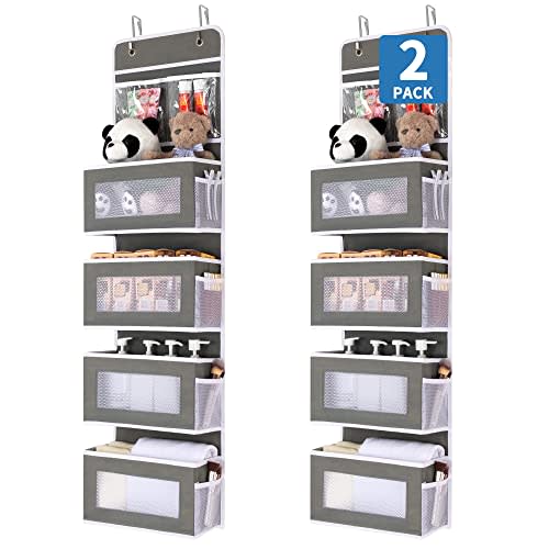 JARLINK 2 Pack Over The Door Hanging Organizer with 4 Large Pockets, Back of Door Storage for Baby Nursery Bathroom Bedroom Kitchen Dorm Closet Pantry Camper RV (Grey)