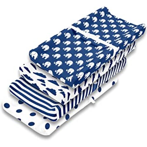 Changing Pad Cover – Premium Baby Changing Pad Covers 4 Pack – Boy or Girl Changing Pad Cover – Pure Jersey Machine Washable Navy and White Changing Table Cover – Diaper Changing Pad Cover Sheets