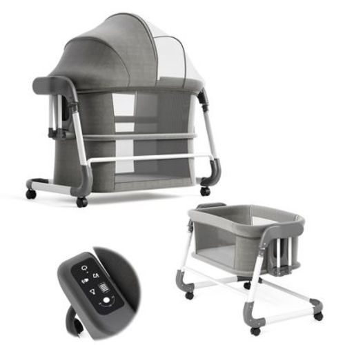 Electric Rocking Bassinet, 5 Swing Speeds, 12 Lullabies, Remote, Gray