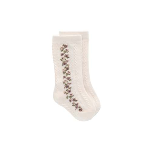 Cassie Knee High Sock - Cassie Floral Jacquard - Bridal Blush
