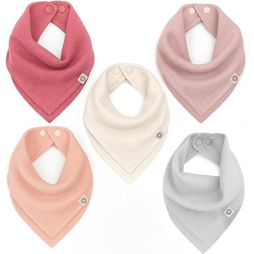 Kishu Baby Indi Organic Baby Bandana Bibs – Fairtrade 4-Way Reversible Drool Bibs for Boys & Girls – Unisex (Set of 5)