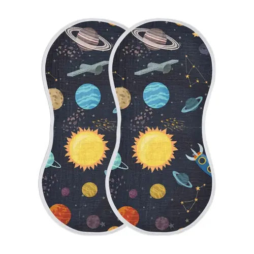 Kigai Carton Space Spaceships Muslin Baby Burp Cloths, Large Absorbent Cotton Muslin Burp Cloths Set of 1, Washcloths, Face Towel, Bibs for Newborn Boys Girls, 11 x22 Inch