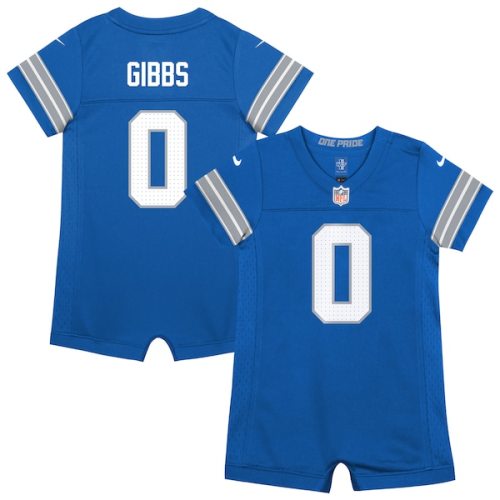 Newborn Detroit Lions Jahmyr Gibbs Nike Blue Romper Game Jersey