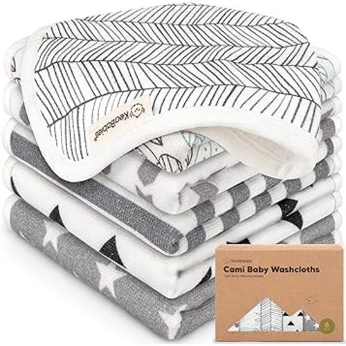6-Pack Cotton Baby Washcloths for Newborn - Organic Cotton Muslin Soft Wash Cloths for Babies, Infant, Kids, Toddler Towels for Boy, Girl,Super Absorbent Face Cloths,Scratch-free Baby Rags (Grayscape)