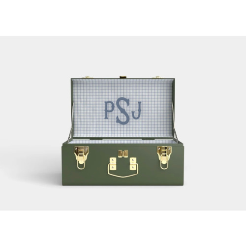 Keepsake Trunk, Mini Trunk - Green - Picnic in Blue / Embroidery