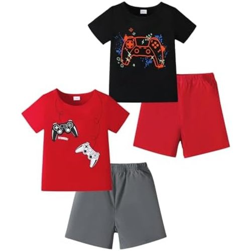 Toddler Boy Clothes Summer Outfits Kids Short Sleeve T-Shirt and Shorts 4 Piece Set 2-7 Years