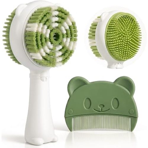 Dual-Sided Baby Brush and Comb Set, 2-in-1 Ultra Soft Bath Brush for Newborn, No-Shedding Bristles & Silicone Massage Brush, BPA Free, Gentle for Infant Toddler Sensitive Skin