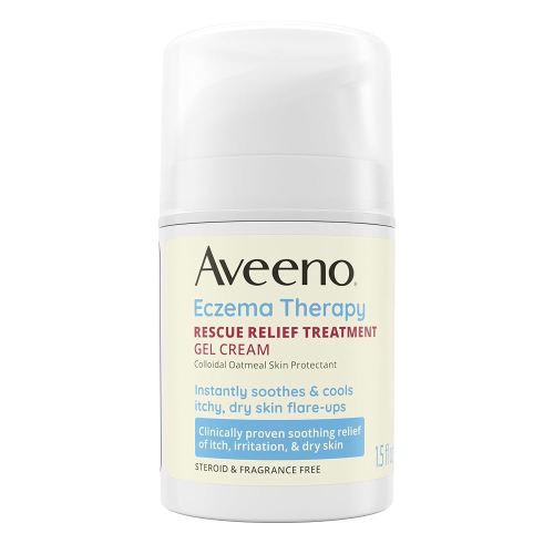 Aveeno Eczema Therapy Rescue Relief Treatment Gel Cream, Colloidal Oatmeal Skin Protectant, Formula Instantly Soothes & Cools Itchy Dry Skin Flare-Ups, Steroid & Fragrance Free, 1.5 Oz