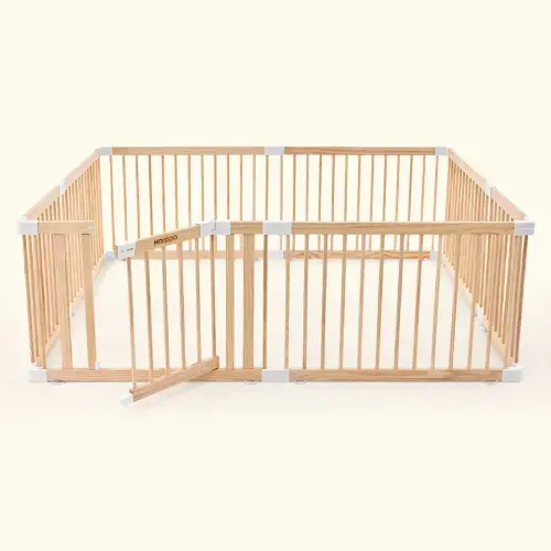 HARPPA Wooden Baby Gate Playpen | Non-Toxic Foldable DIY Adjustable Play Yard for Infants & Toddlers – Natural Finish Baby Fence for Small & Large Spaces