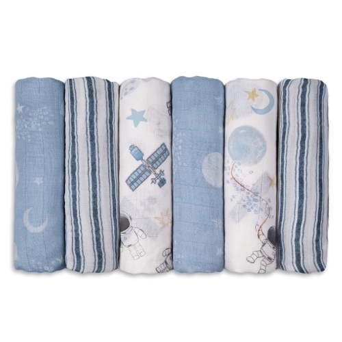 Gllquen Baby Muslin Swaddle Blankets 6-Pack Cotton Wrap for Newborn Infant Boys Girls, 27 X 27", Astronaut