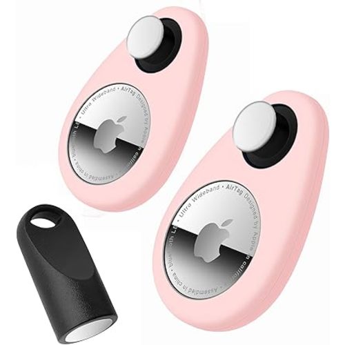 Airtag Holder for Kids Baby Toddler Hidden 2 Pack GPS Tracker Case, Anti-Removal Airtag Silicone Case with Safety Pins, Suitable for Children, Elderly, Pets, Backpack, Luggage (Pink+Pink)