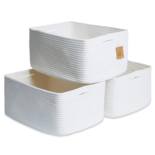 NaturalCozy Storage Baskets 16.8”x13”x7.6” Cotton Rope Woven Baskets for Organizing 3-Pack | Toy Storage Bins | Basket for Shelves, Laundry, Blanket, Clothes, Closet, Kitchen, Bathroom, Gifts