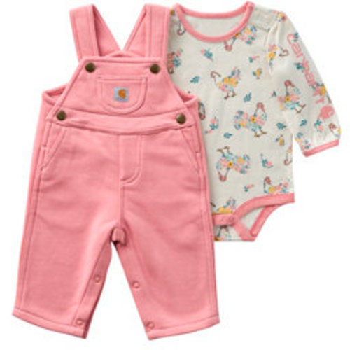 Carhartt Infant Girl's Long-Sleeve Bodysuit and Fleece Overall Set, 6M,Rosette
