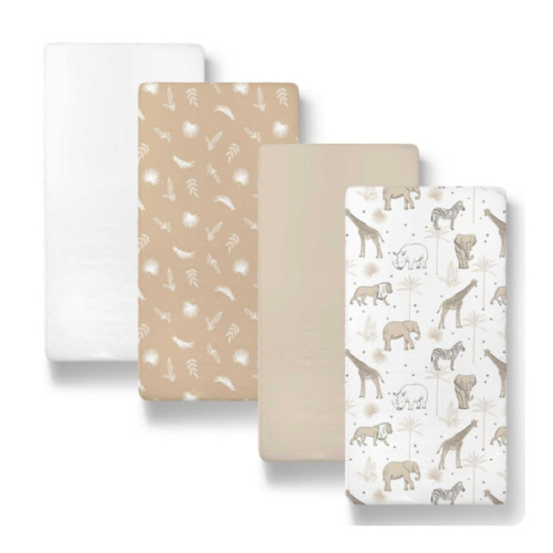 Caramel Safari Organic Bassinet Sheets 4-Pack for Boys and Girls