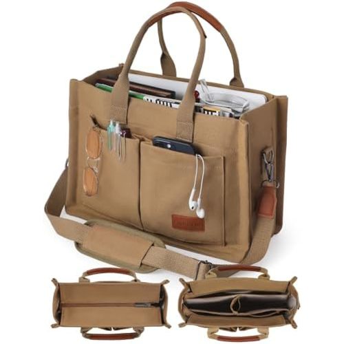 FIORETTO Canvas Tote Bag for Women with Zipper Closure & Individual Compartments for Work College for Teacher & Nurse