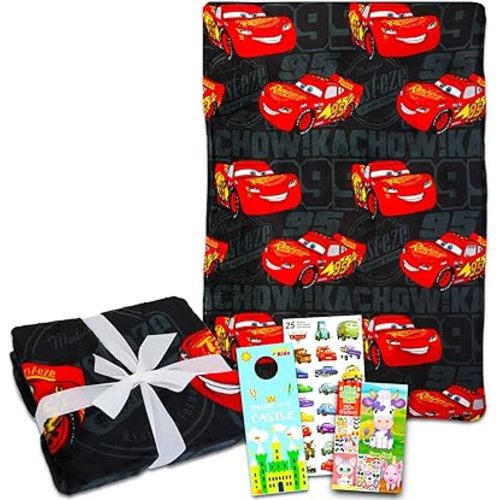 Disney Cars Fleece Blanket Set - Bundle with Soft Lightning McQueen Blanket Plus Stickers, More for Kids, Adults, Children | Cozy Lightning McQueen Fleece Blanket 50" x 70”