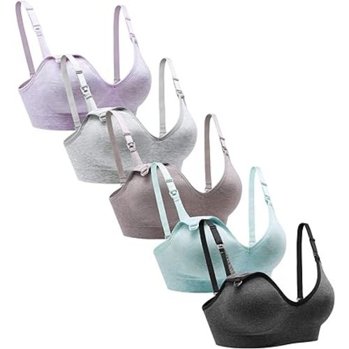 Suekaphin Nursing Bra 5pack Wireless V Neck Maternity Nursing Bra Bralette Low Cut Sleeping Breastfeeding with Extenders