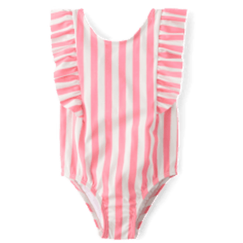 Baby And Toddler Girls Sleeveless Striped Flutter One Piece Swimsuit - PINK | The Children's Place