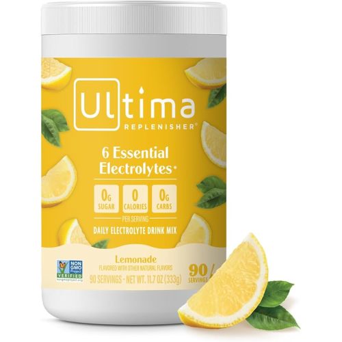 Ultima Replenisher Daily Electrolyte Powder Drink Mix – Sugar Free – Lemonade, 90 Servings – Hydration Powder with 6 Key Electrolytes and Trace Minerals – Keto Friendly, Vegan, Non-GMO