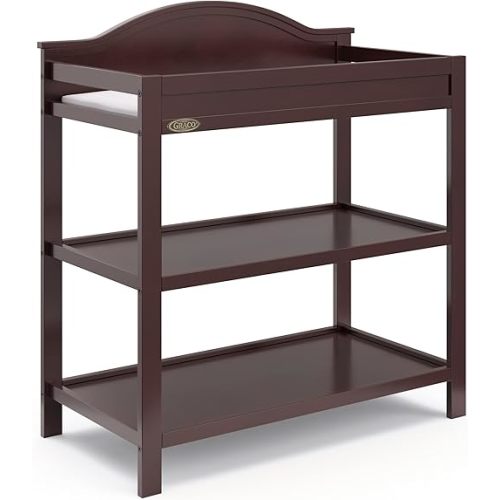 Graco Clara Changing Table (Espresso) - GREENGUARD Gold Ceritifed, Includes Bonus Water-Resistant Changing Table Pad with Safety Strap, 2 Open Shelves