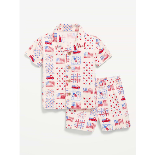 Printed Short-Sleeve Linen-Blend Shirt and Shorts Set for Baby