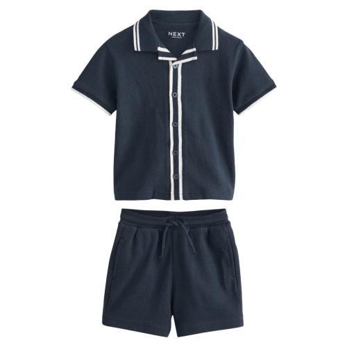 Kids' Cotton Knit Button-Up Shirt & Shorts Set
