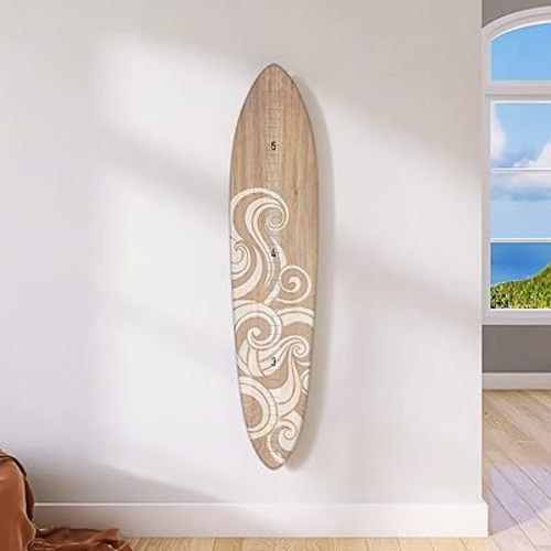 HEADWATERS STUDIO Wooden Surfboard Wall Decor Growth Chart - Surf Board Decor for Kids Room, Wooden Growth Chart for Wall, Surfboard Wall Art, Surfboards for Decoration - Cream Wave (9.5""x 45"")