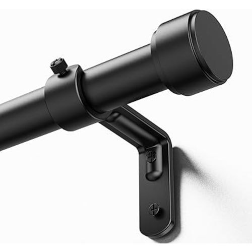 YaFex Curtain Rods for Windows 60-90 Inch, 1 Inch Adjustable Black Curtain Rod 丨Only Two Single Rod丨 Long Window Treatment Rods for Living Room & Bedroom, Modern Design & Easy Installation